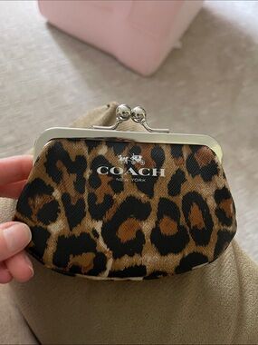 Coach Kisslock Leopard Coin Case
